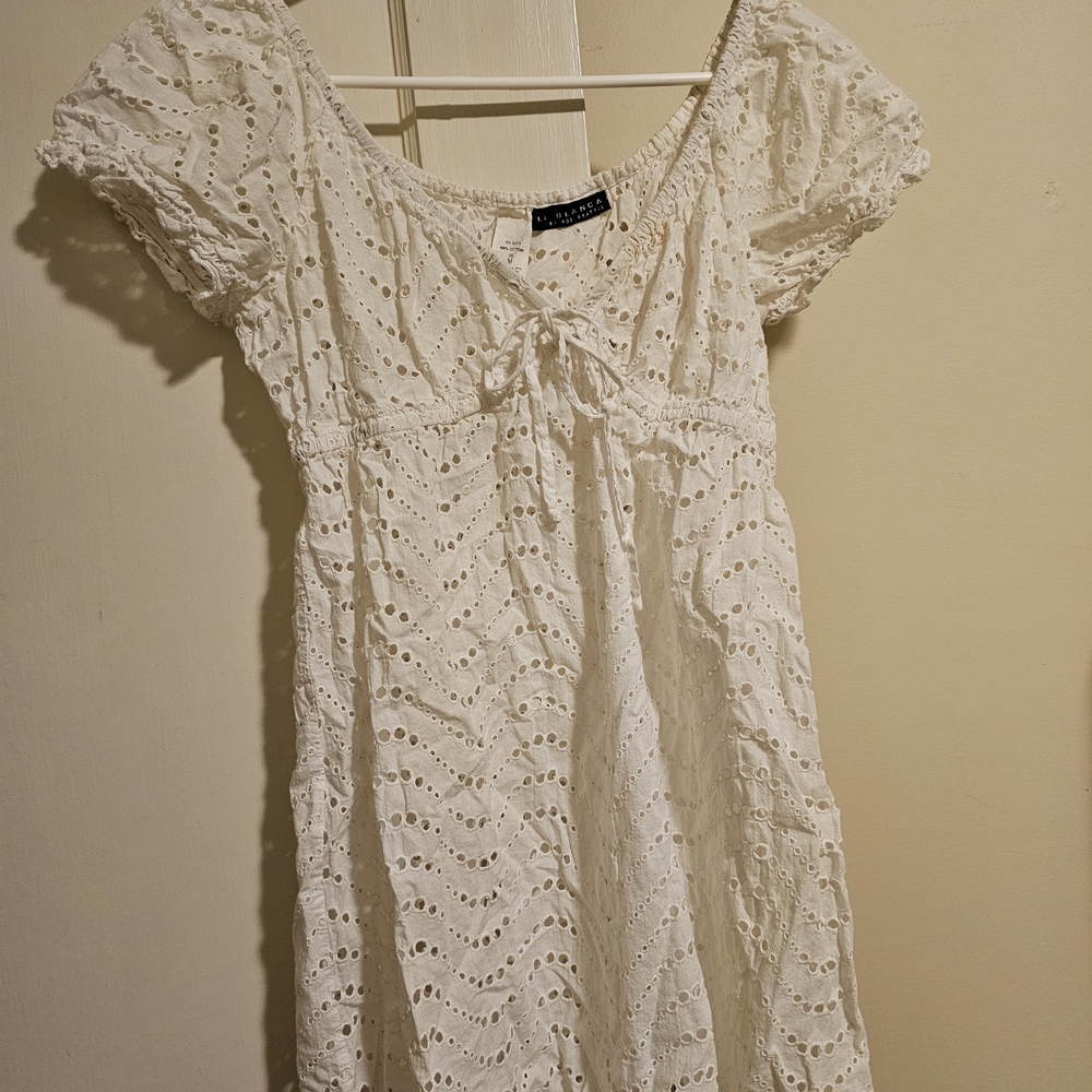 White Eyelet Puff Sleve 100 Percent Cotton Dress - Picture 5 of 9